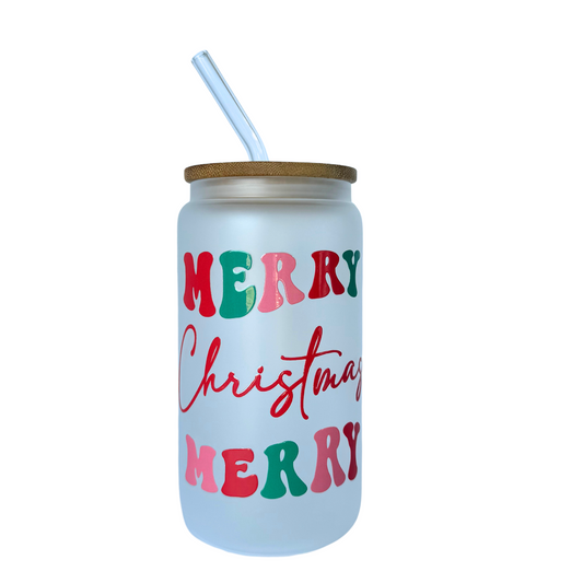 Merry Merry Christmas Frosted 500ml (16oz) Can Cup