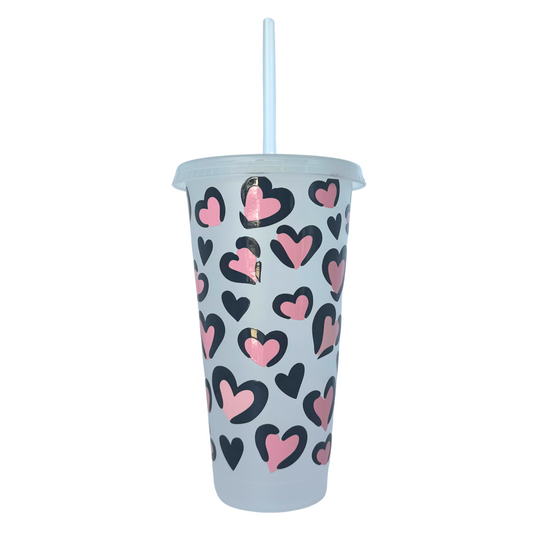 Pink Heart Leopard 700ml Plastic Tumbler