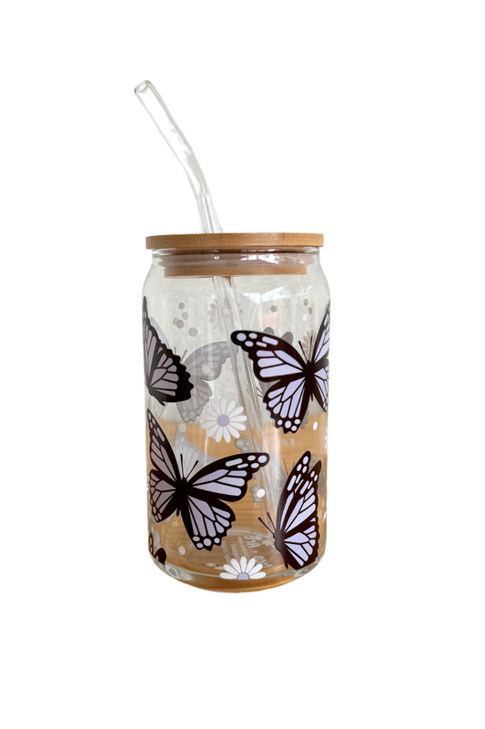 DISHWASHER SAFE Purple Butterflies 470ml (16oz) Can Cup