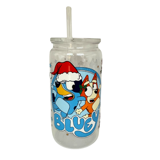 Blue Dog Christmas Acrylic 500ml (16oz) Can Cup