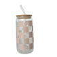 Beige Checkered Floral 470ml (16oz) Can Cup