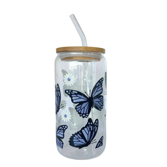 Purple Butterflies 500ml (16oz) Can Cup