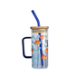 Blue Floral Square Blue 400ml Glass Cup