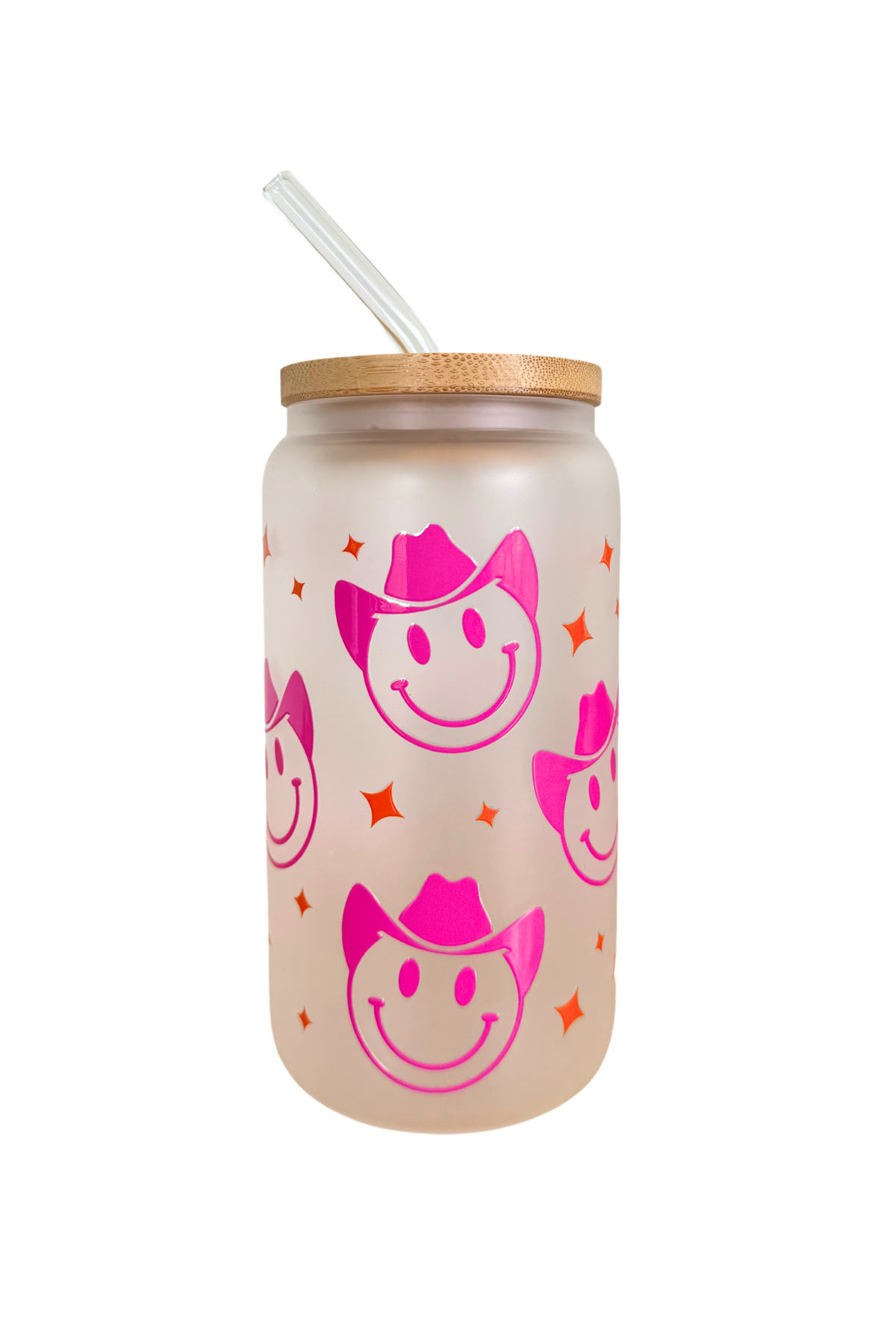 Howdy 500ml (16oz) Frosted Can Cup with Bamboo Lid + Straw