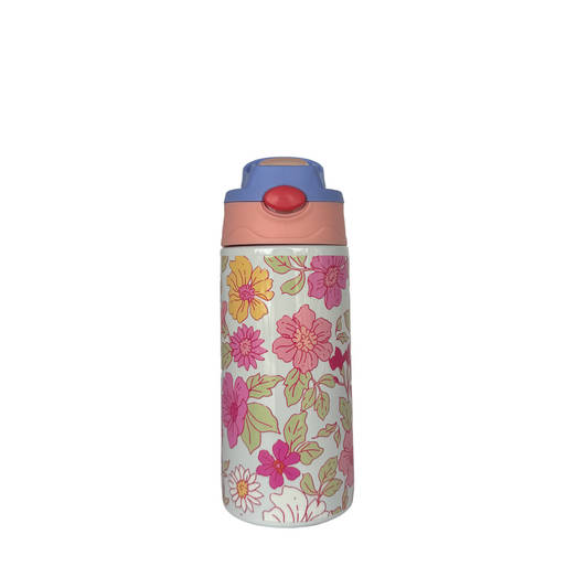 Pink Floral Kids Waterbottle 350ml Double Wall Insulated