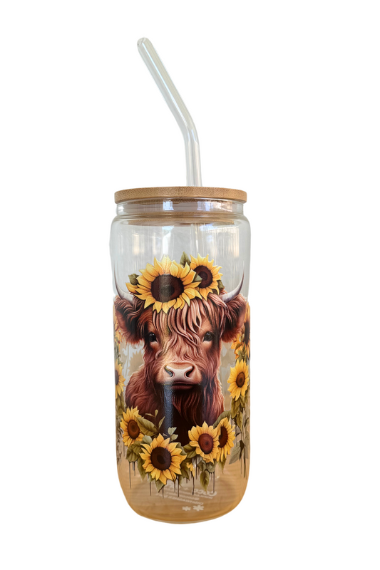 DISHWASHER SAFE Sunflower Highland Cow 600ml (20oz) Can Cup