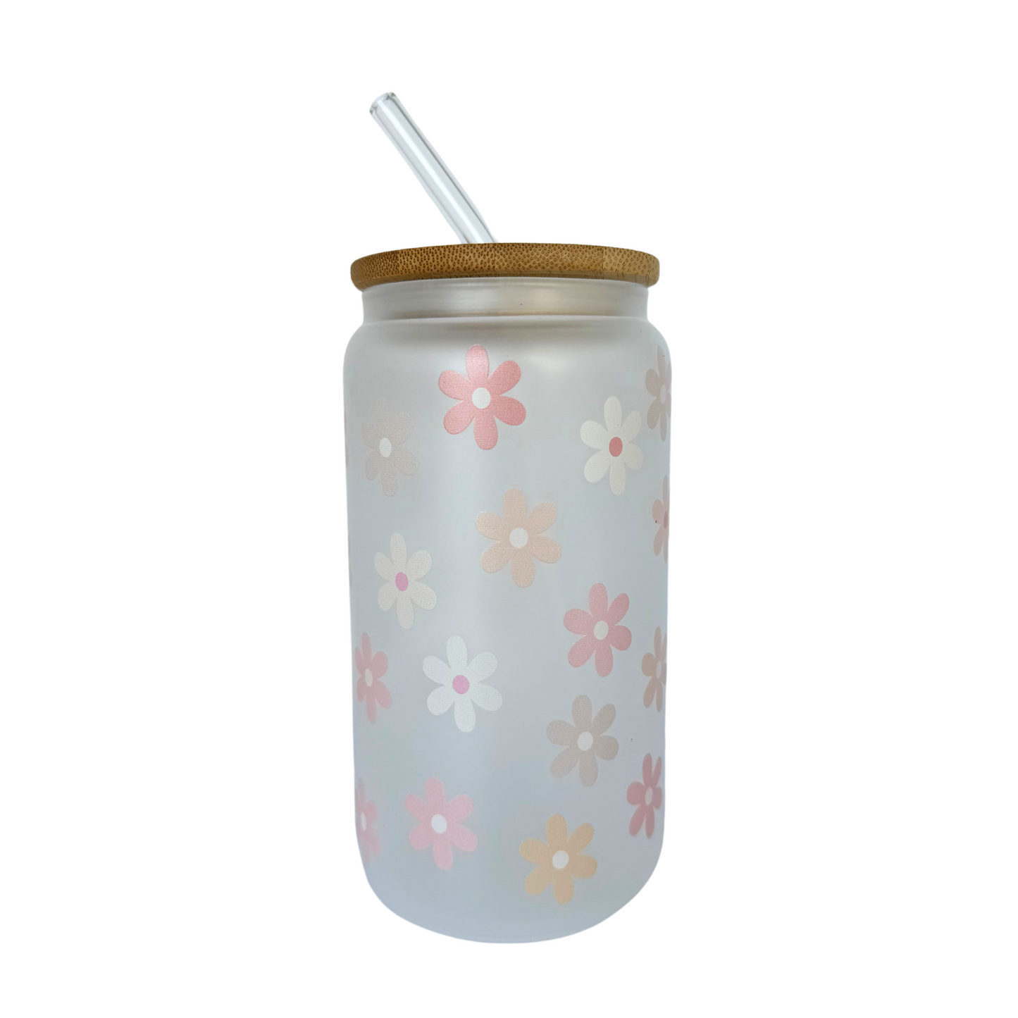 DISHWASHER SAFE- Flower Fields Frosted 500ml (16oz) Glass Can Cup