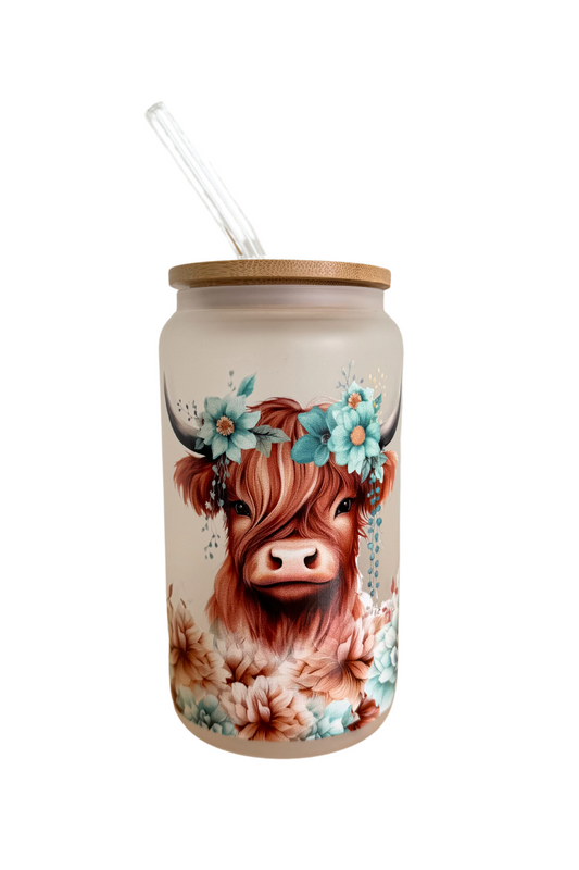 DISHWASHER SAFE Blue Highland Cow Frosted 500ml (16oz) Can Cup